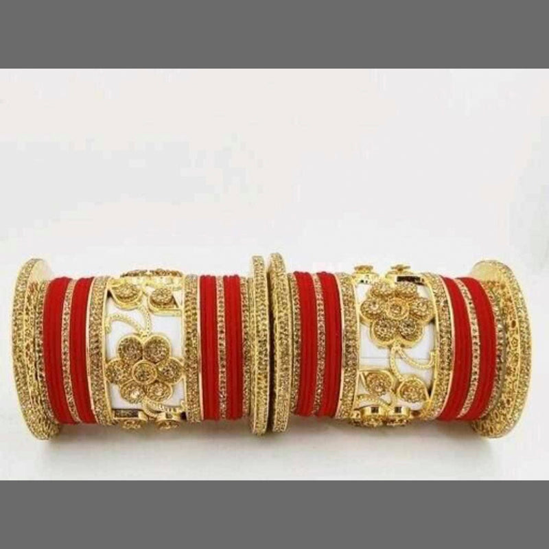 Martina Jewels Pack Of 6 Traditional Gold Plated Thread & Stone Bangles Set