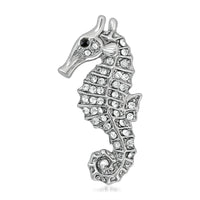 Mahi Rhodium Plated Gleaming Crystal Sea Horse Unisex Lapel Pin