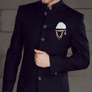 Mahi Rose Gold Plated White Crystal and Artificial Pearl Sword Shape Tripple Layer Chain Brooch for Men (BP1101057Z)