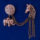 Mahi Antique Rosegold Plated Baby Elaphant and Horse Face Shaped Floral Brooch Pin with Chain for Men (BP1101093Z)