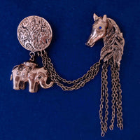 Mahi Antique Rosegold Plated Baby Elaphant and Horse Face Shaped Floral Brooch Pin with Chain for Men (BP1101093Z)