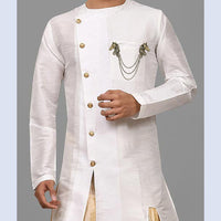 Mahi Antique Gold Plated Dual Horse Shaped Tassel Chain Sherwani Brooch for Men (BP1101098G)
