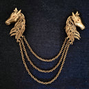 Mahi Antique Gold Plated Dual Horse Shaped Tassel Chain Sherwani Brooch for Men (BP1101098G)