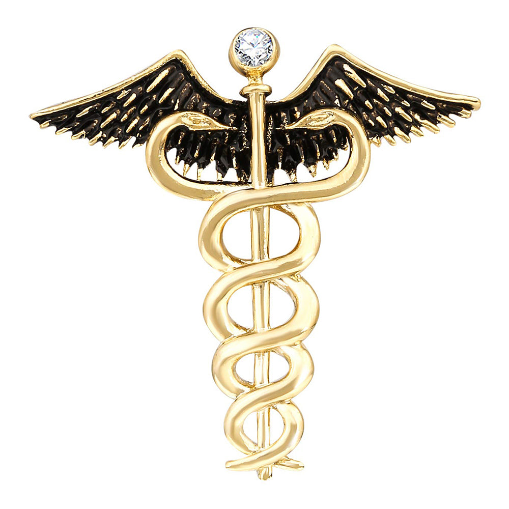 Mahi Gold Plated Caduceus Doctor's Brooch Lapel / Brooch Pin for Men  (BP1101115G)