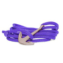 Mahi Anchor In Loop Rose Gold Plated Adjustable Purple Rope Style Unisex Bracelet