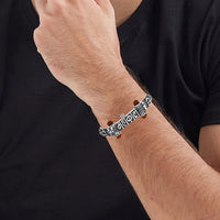 Mahi Silver Oxidised Plated Trishul Mahakal Rudraksha Bracelet Kada for Mens (BR1100473R)