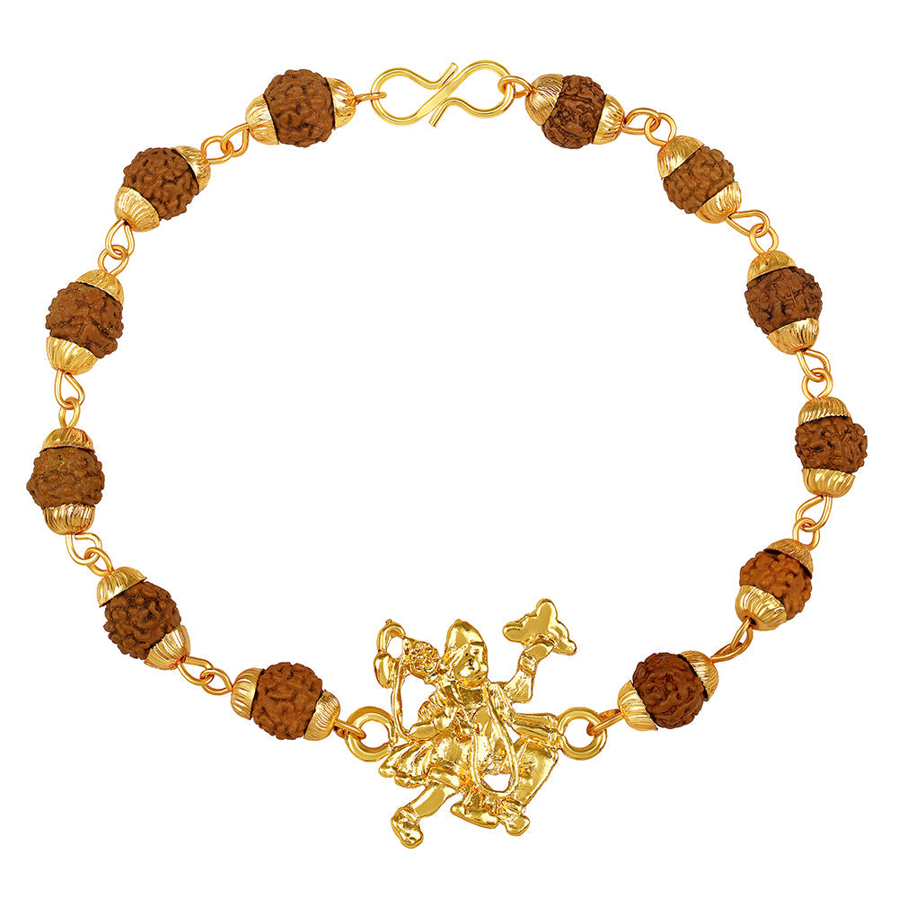 Mahi Gold Plated Bajrangbali Hanuman Bracelet with Rudraksha for Men (BR1100486G)