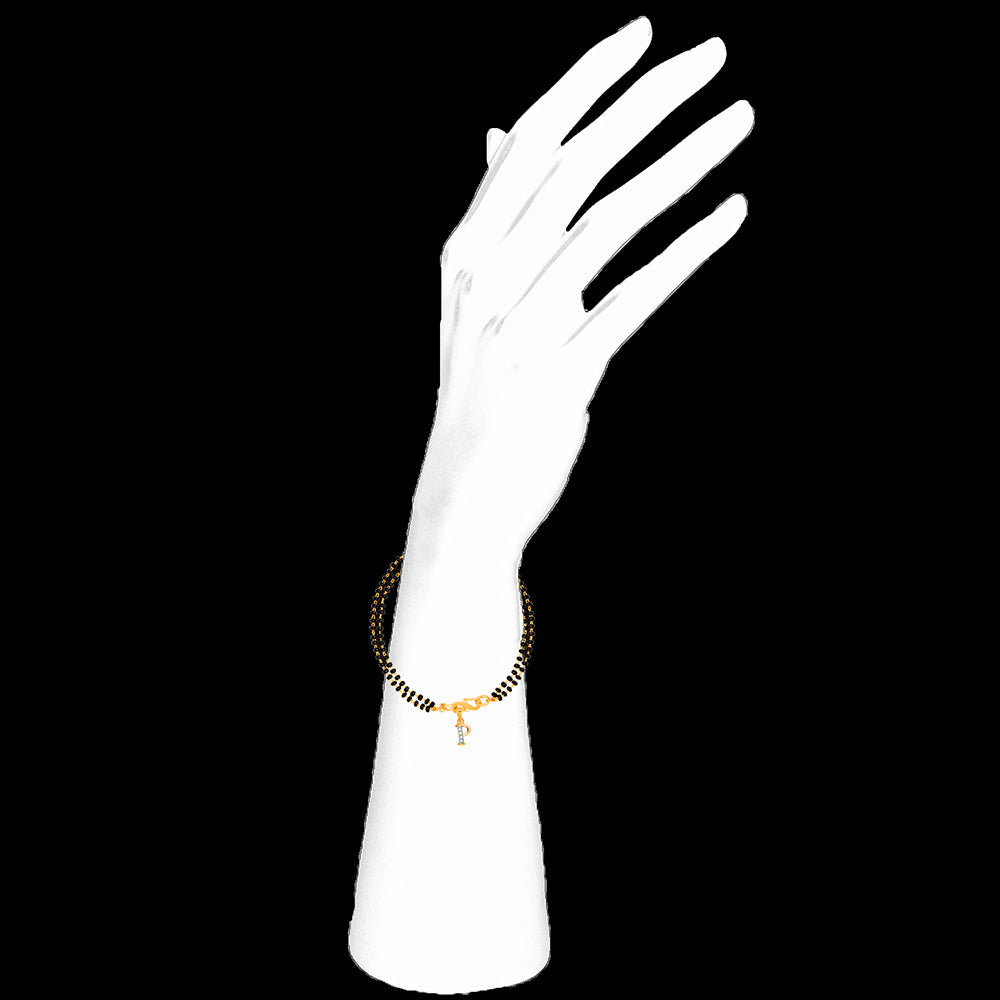 Mahi Dual Chain 'P' Alphabet Initial Mangalsutra Bracelet with Beads and Cubic Zirconia for Women (BR1100498G)