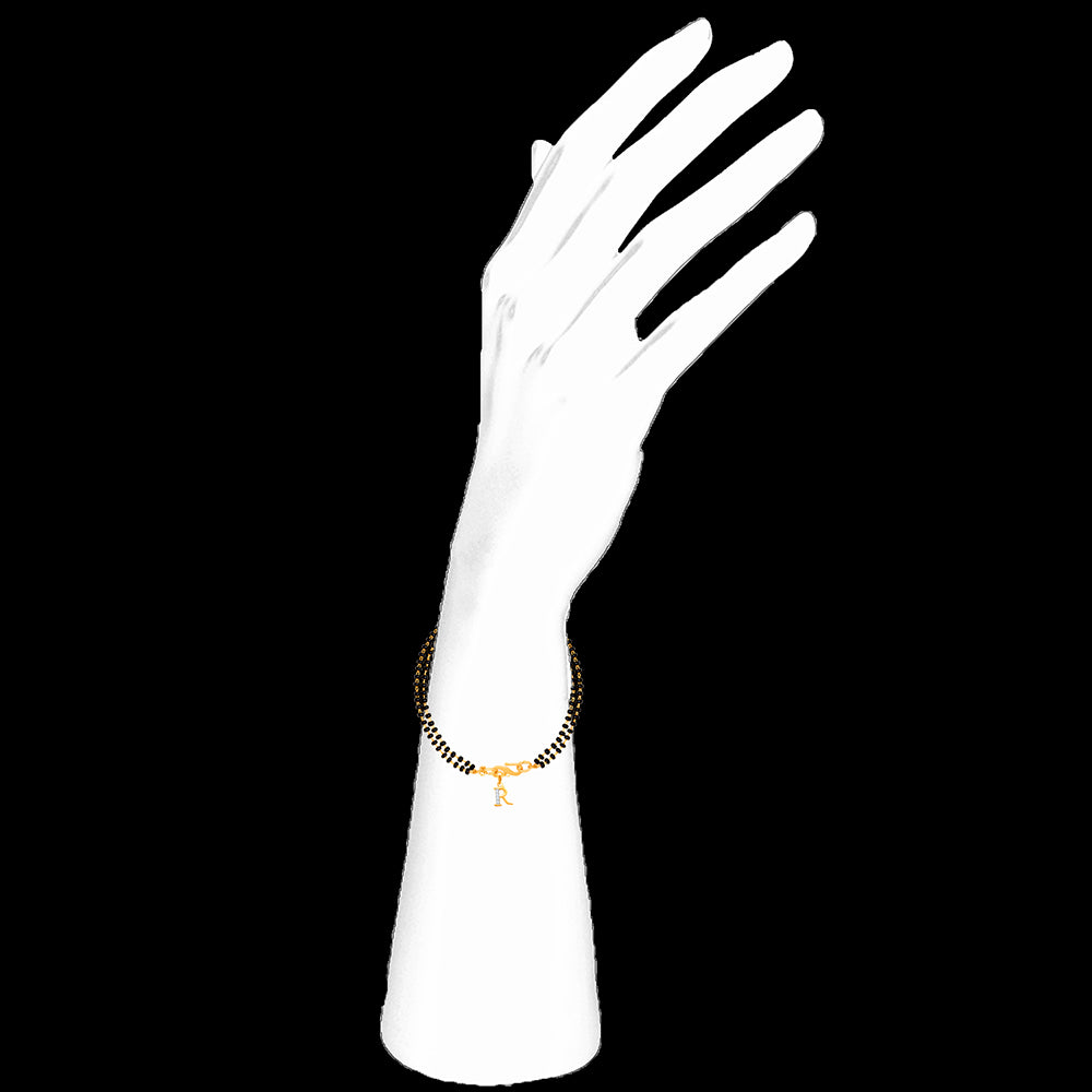 Mahi Dual Chain 'R' Alphabet Initial Mangalsutra Bracelet with Beads and Cubic Zirconia for Women (BR1100802G)
