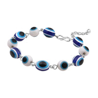 Mahi Rhodium Plated Evil Eye Beaded Adjustable Link Unisex Bracelet (BR1101027R)