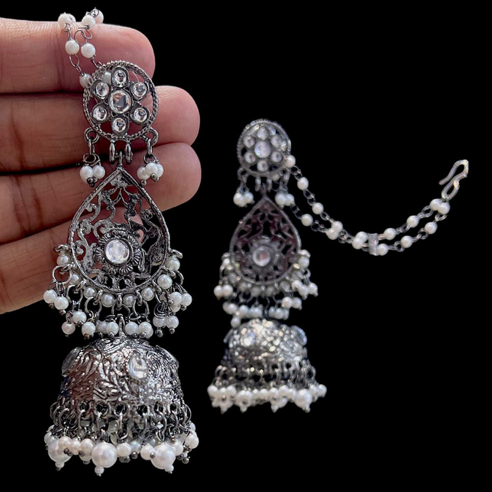 Blythediva Pack Of 3 Oxidised Jhumka Earrings With Kanchain