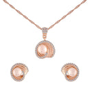 Etnico 18k Rose Gold Plated Glittering Cubic Zirconia Designer Chain Pendent Necklace Jewellery Set with Pearl Drop Earring for Women & Girls (CH39)