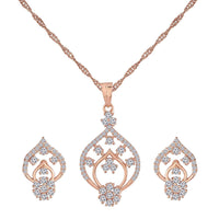 Etnico 18k Rose Gold Plated Glittering American Diamond CZ Zircon Chain Pendent Necklace Set for Women & Girls (CH42RG)