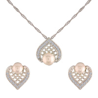 Etnico 18k Rhodium Plated Glittering Cubic Zirconia Designer Chain Pendent Necklace Jewellery Set for Women & Girls (CH50S)