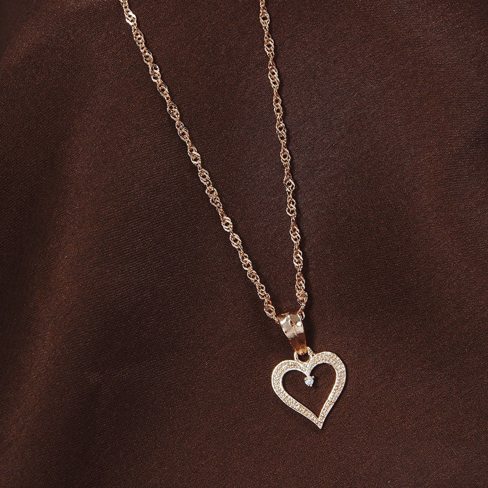 Etnico Rose Gold Plated Glittering CZ Zircon Heart Chain Pendent Necklace for Women & Girls (CH51RG)