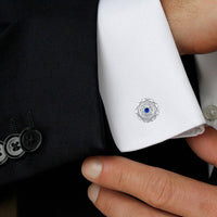 Mahi Solitaire Blue Crystal Silver Plated Cufflink for Mens and Boys (CL1100541RBlu)