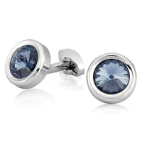 Mahi Rhodium Round Blue Cufflinks with Swarovski