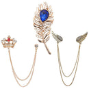 Mahi Combo Of Designer Chain And Feather Shaped Men'S Lapel Pin With Crystal
