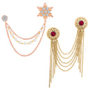 Mahi Combo of Layered Chains Wedding Brooch with Maroon, White Crystals, Artificial Pearls for Men (CO1105490M)