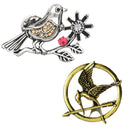 Mahi Combo of Sparrow and Woodpicker Shaped Wedding Brooch / Lapel Pin with Pink, White Crystals for Men and Women (CO1105491M)