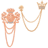Mahi Combo of Crown and Unicorn Shaped Layered Chains Wedding Brooch with White Crystals for Men (CO1105513Z)
