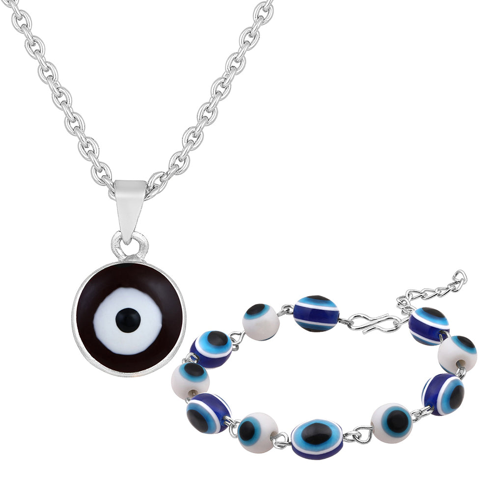 Mahi Combo of Evil Eye Pendant & Bracelet with Beads for Women (CO1105579R)
