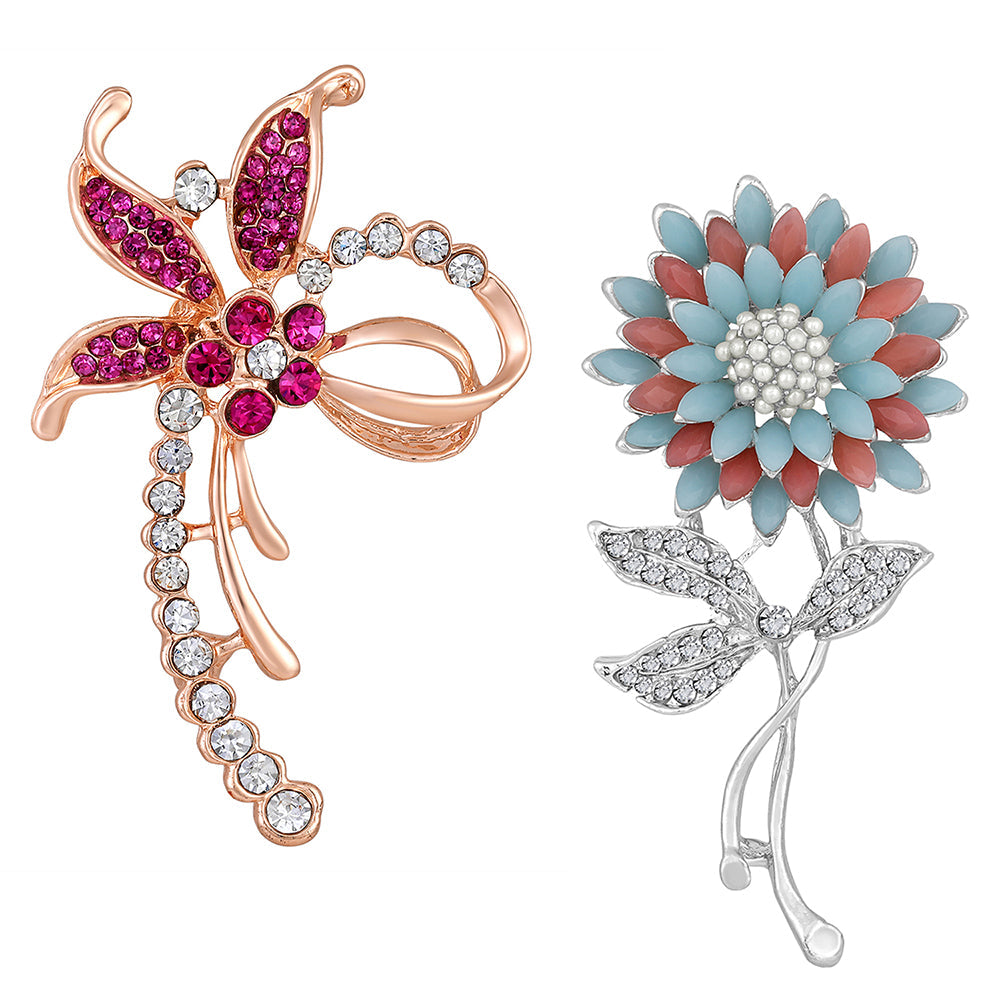 Mahi Combo of Multicolor Floral Brooch with Crystals for Women (CO1105585M)