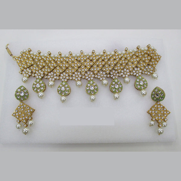 Midas Touch Gold Plated Kundan Stone And Pearl Necklace Set