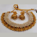 Midas Touch Brass Metal Pota Stone And Pearl Laxmi Temple Necklace Set