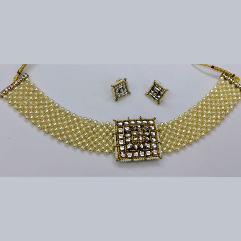Midas Touch Gold Plated Pota Stone & Kundan Necklace Set