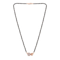 Etnico 18k Rose Gold Plated Traditional Single Line American Diamond Pendant with Black Bead Chain Mangalsutra for Women (D070)