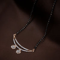 Etnico 18k Rose Gold Plated Traditional Single Line American Diamond Pendant with Black Bead Chain Mangalsutra for Women (D072)