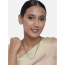 Etnico 18k Rose Gold Plated Traditional Single Line American Diamond Pendant with Black Bead Chain Mangalsutra for Women (D073)