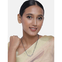 Etnico 18k Rose Gold Plated Traditional Single Line American Diamond Pendant with Black Bead Chain Mangalsutra for Women (D073)