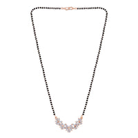 Etnico 18k Rose Gold Plated Traditional Single Line American Diamond Pendant with Black Bead Chain Mangalsutra for Women (D073)
