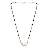 Etnico 18k Rose Gold Plated Traditional Single Line American Diamond Pendant with Black Bead Chain Mangalsutra for Women (D074)