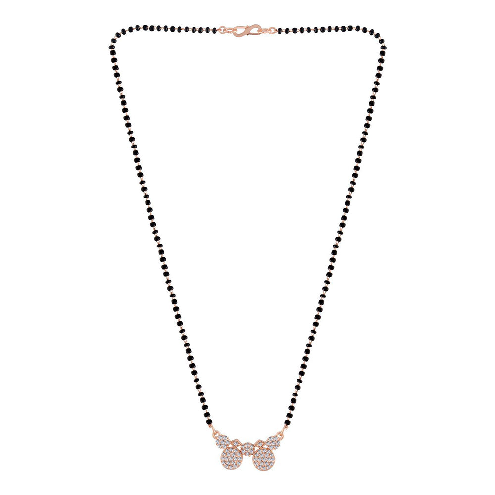 Etnico 18k Rose Gold Plated Traditional Single Line American Diamond Pendant with Black Bead Chain Mangalsutra for Women (D075)