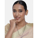 Etnico 18k Rose Gold Plated Traditional Single Line American Diamond Pendant with Black Bead Chain Mangalsutra for Women (D076)