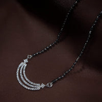 Etnico 18k Rhodium Plated Traditional Single Line American Diamond Pendant with Black Bead Chain Mangalsutra for Women (D078)