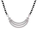 Etnico 18k Rhodium Plated Traditional Single Line American Diamond Pendant with Black Bead Chain Mangalsutra for Women (D078)