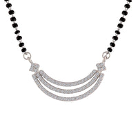 Etnico 18k Rhodium Plated Traditional Single Line American Diamond Pendant with Black Bead Chain Mangalsutra for Women (D078)