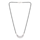 Etnico 18k Rhodium Plated Traditional Single Line American Diamond Pendant with Black Bead Chain Mangalsutra for Women (D078)