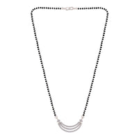 Etnico 18k Rhodium Plated Traditional Single Line American Diamond Pendant with Black Bead Chain Mangalsutra for Women (D078)