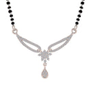 Etnico 18k Rhodium Plated Traditional Single Line American Diamond Pendant with Black Bead Chain Mangalsutra for Women (D079)