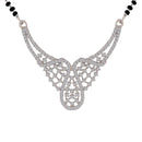 Etnico 18k Rhodium Plated Traditional Single Line American Diamond Pendant with Black Bead Chain Mangalsutra for Women (D080)