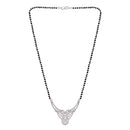 Etnico 18k Rhodium Plated Traditional Single Line American Diamond Pendant with Black Bead Chain Mangalsutra for Women (D080)