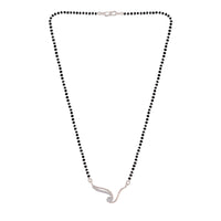 Etnico 18k Rhodium Plated Traditional Single Line American Diamond Pendant with Black Bead Chain Mangalsutra for Women (D080)