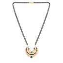 Etnico 18k Gold Plated Traditional Meena Work Pearl Studded Pendant with Black Bead Chain Mangalsutra for Women (D082)