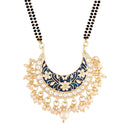 Etnico 18k Gold Plated Traditional Meena Work Pearl Studded Pendant with Black Bead Chain Mangalsutra for Women (D083)