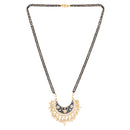 Etnico 18k Gold Plated Traditional Meena Work Pearl Studded Pendant with Black Bead Chain Mangalsutra for Women (D083)